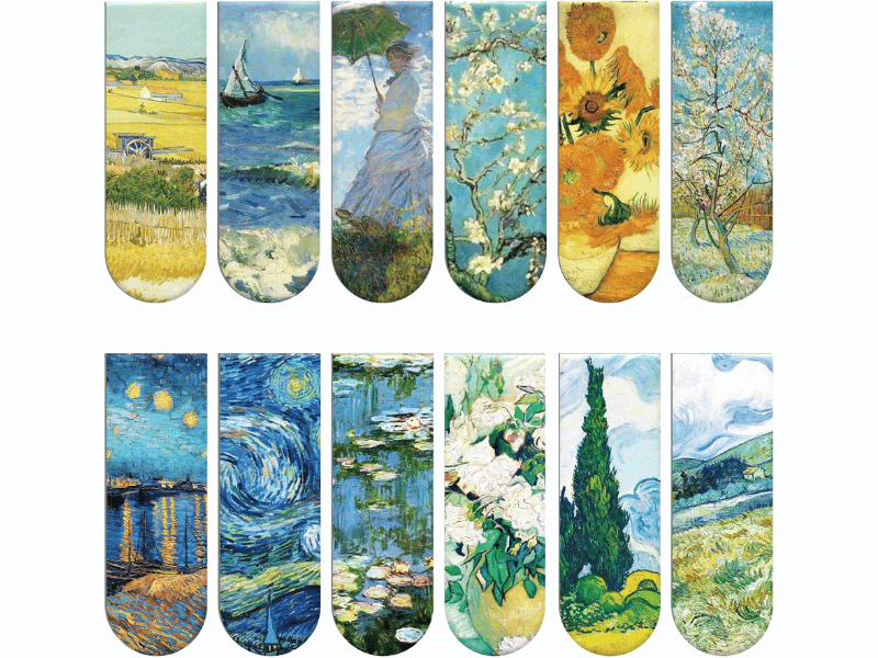 A set of Van Gogh-themed magnetic bookmarks featuring iconic artwork