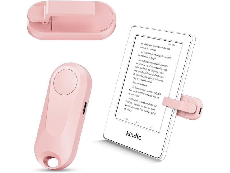 A compact remote-controlled page turner designed for Kindle devices.