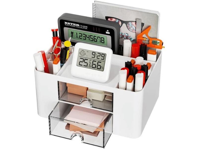 Compact desk organizer with compartments for stationery