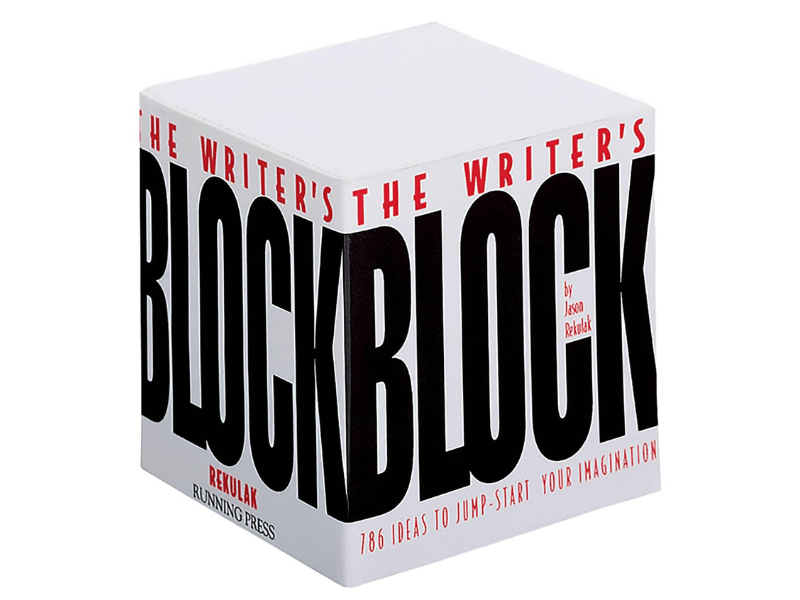 The Writer’s Block game cube with writing prompts