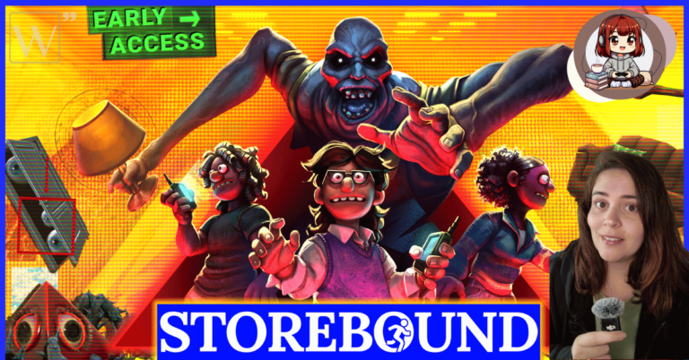 Featured image alt text (with you on it): Storebound early access review thumbnail with the game’s cartoonish horror characters in front of a giant monster and the reviewer reacting.