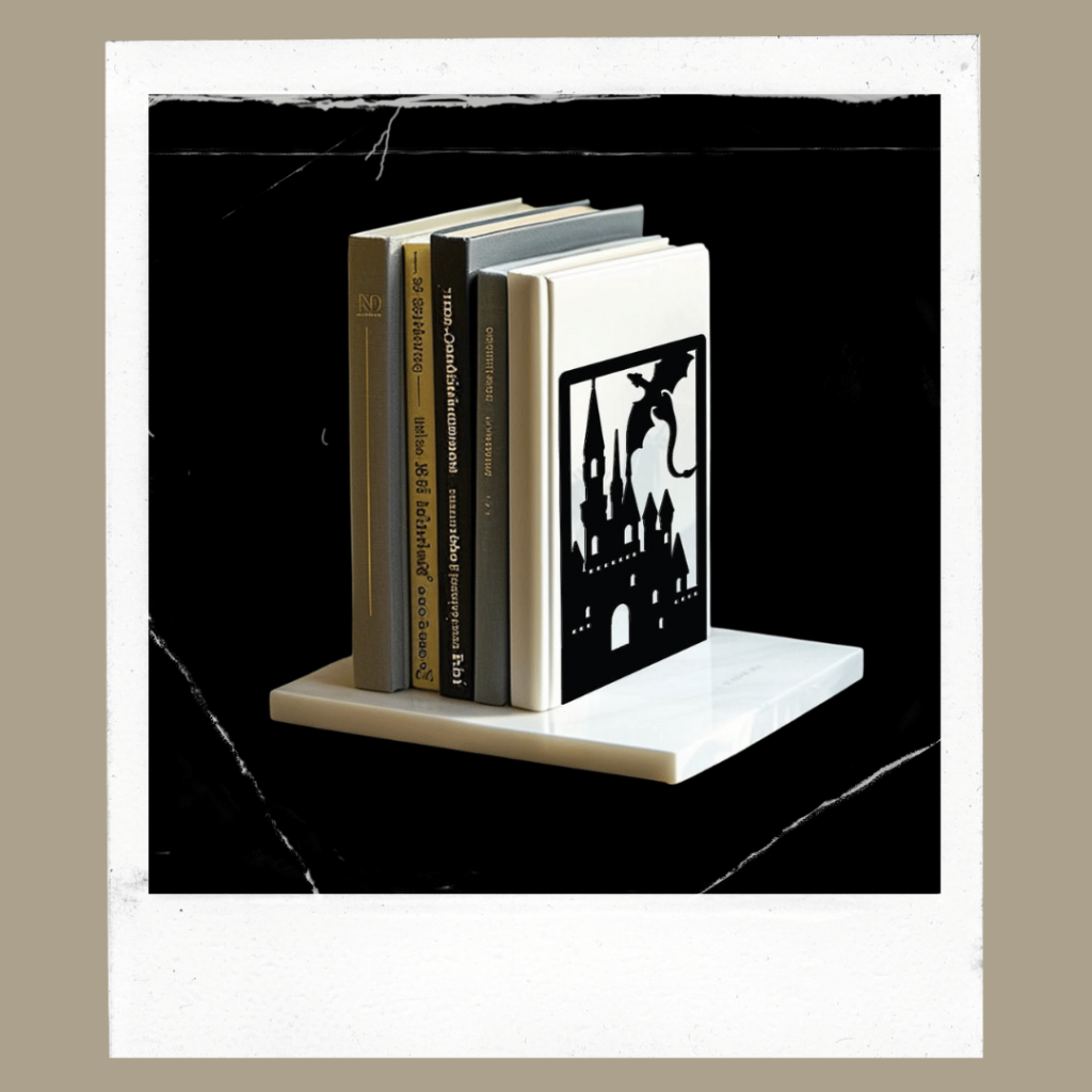 Medieval castle and dragon bookends for fantasy writers' shelves