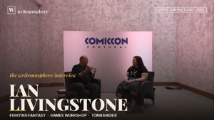 Marti and Ian Livingstone seated for an interview at Comic Con Portugal 2026